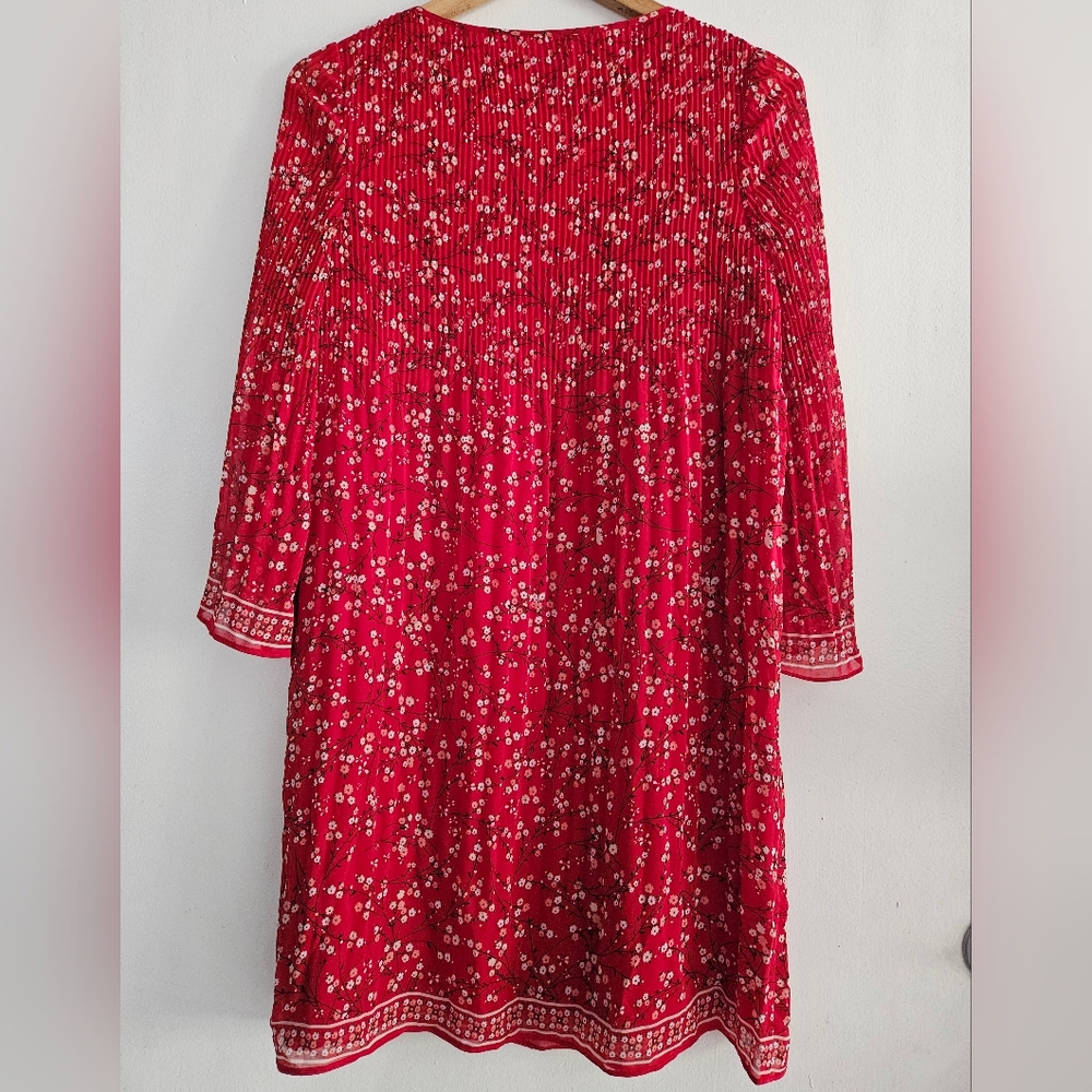 Max Studio Women's Lined Red Long Sleeve Floral Midi Dress Size XS - Picture 5 of 6